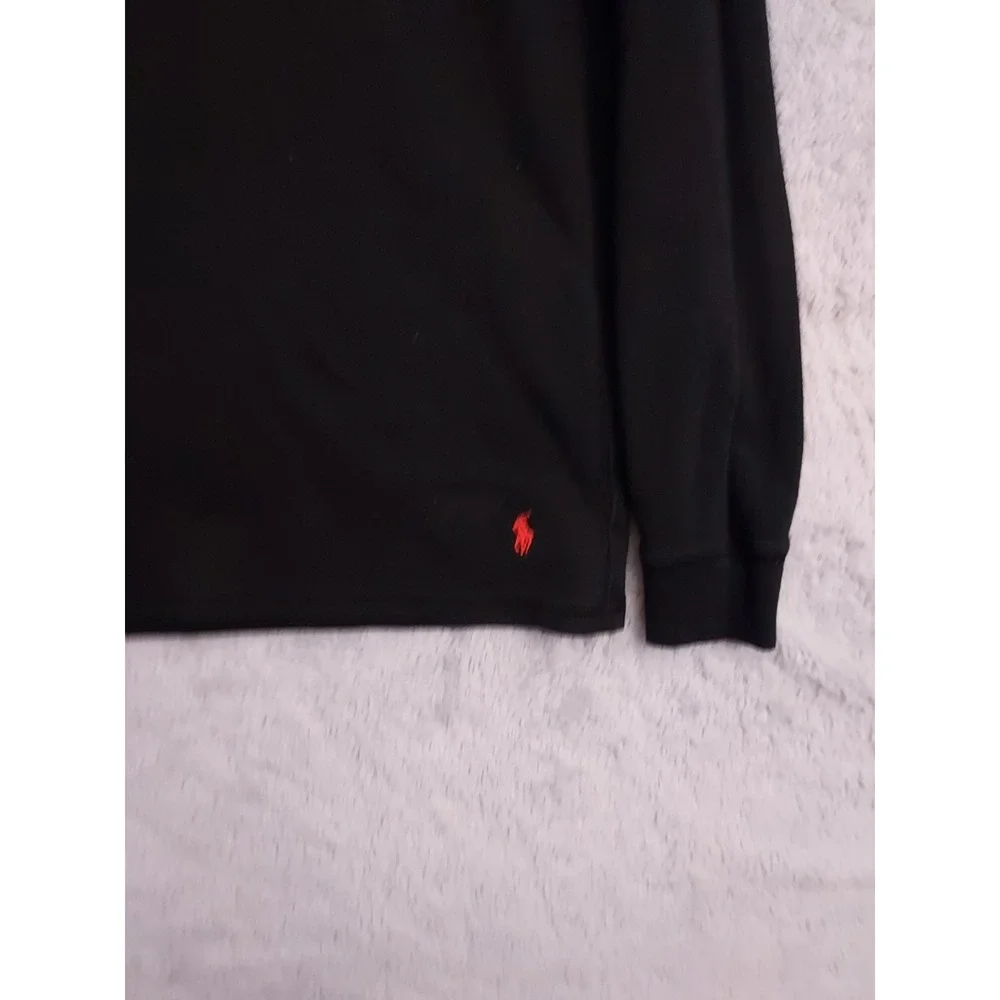 Polo Ralph Lauren Shirt Mens Medium Waffle Knit Thermal Black Red Pony Sleepwear